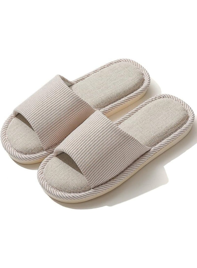 Slippers for Women Men Linen Slippers Open Toe House Shoes Summer Sandals for Indoor Outdoor Bedroom - Image 1